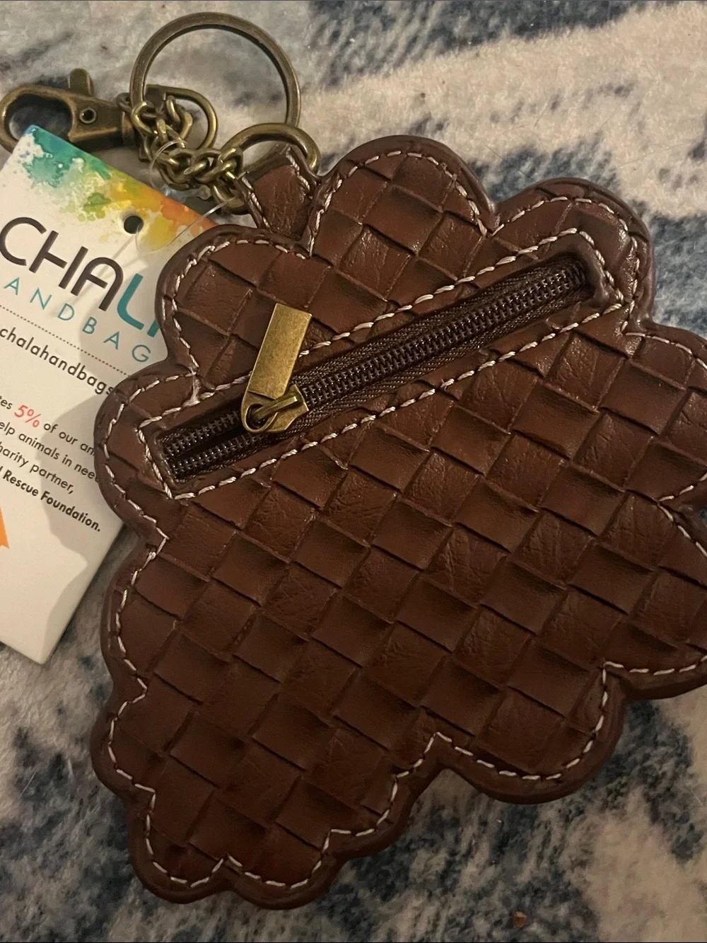 Chala Floral Daisy Keychain Wallet - White, Yellow, Light Blue, Orange, Brown